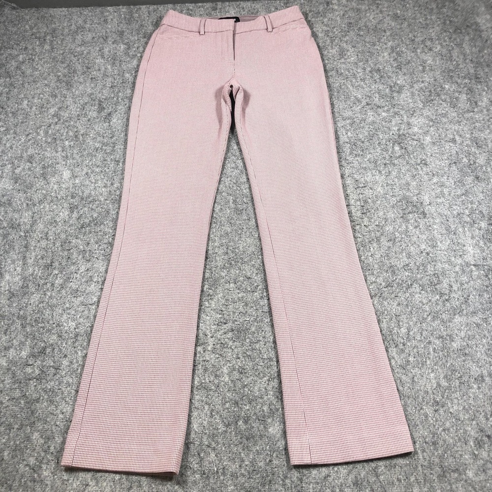 Express Columnist Pants Womens 0 R Pink Check Barely Boot Mid Rise Stretch Dress